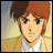 Pixelated anime-style character with brown and red hair, blue eyes, and a neutral expression, wearing a light jacket over a white shirt against a gradient background.