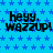 Blue background with repeating small blue stars, black text 'heyy. wazzup!' repeated three times in a across the image