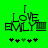 Green background with pixelated text "I LOVE EMILY" and four asterisks below, two black and one green.