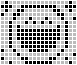 black and white pixelated shapes arranged in two , with the top containing three larger forms and the bottom containing six smaller forms