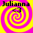 Four identical display a yellow and pink spiral background with black text reading "Julianna" and a heart symbol below it