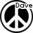 Six circular peace sign icons arranged in a , each with the name "Dave" displayed in varying colors and positions