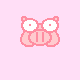 Pixelated pink creature with large white eyes and rounded ears, displayed in a with text labels beneath each instance