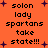 Orange background with purple starbursts and repeated black text reading 'solon lady spartans take state!!!' in pixelated font.