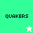 Pixelated 'QUAKERS' text appears on four distinct background colors with a small star icon in the bottom-right corner of one section.