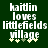 Green background with white pixelated text reading 'kaidin loves littlefields village' and four yellow plus signs below, two of which change color from green to yellow between frames.