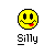 Static pixel art icon featuring a yellow smiley face with black eyes and mouth, red tongue sticking out, and the word "Silly" below in blocky text on gray background.