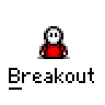 Animated contact sheet of a pixel art character in red shirt performing actions with tools and explosions, labeled "Breakout" under each frame on gray background.