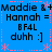 Blue background with repeated black text and pink decorative elements arranged in a pattern