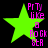 Four identical green star icons with pink text 'PrTy like a RoGk STA' on black background, displayed in