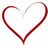 A pixelated red heart outline on a white background with subtle gradient shading.