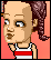 Pixel art avatar of a girl with braided hair, red-and-white tank top, and tennis racket, showing mouth and eye expression changes across frames.