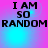 Pixelated text "I AM SO RANDOM" on a gradient background with cyan and magenta hues, displayed in four identical quadrants.