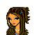 Pixel art contact sheet showing multiple frames of a female cartoon character with brown hair, light blue top, and dark green pants in various poses including full-body, torso-only, legs-only, head-only, and pink text "ROXY".
