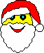 Pixelated Santa face with red hat, white beard, yellow cheeks, blue eyes, and smiling mouth; two variations show different eye positions.
