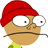 Pixelated cartoon character with red beanie, large white eyes, brown nose, black mustache, and yellow shirt against transparent background.