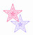 Two pixelated stars overlap on a white background, one pink and one light purple.