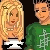 Pixel art contact sheet showing five animated frames of characters in green sweaters and a white top with black text, plus blue backgrounds with 'Matt' and 'The P.I.M.P.' text.