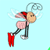 Pixelated character with red headpiece, pink wings, and red boots flies near white daisies with yellow centers on green grass against light blue background.