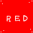 Red background with repeated white 'RED' text in pixelated font, scattered white dots resembling stars, and a solid gray rectangle at bottom right.