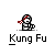 Pixel art animation of two characters in yellow shirts and red headbands performing martial arts moves against a gray background with "Kung Fu" text below.