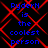 Blue text on black background with red X-pattern overlay, repeating 'RyderH is the coolest person' in pixelated font.