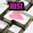 A keyboard key with a pink heart symbol and changing text above it, displayed in four