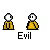 Pixel art animation of two yellow figures with white heads, one speaking 'OVA' then disappearing while the other speaks 'KILLING' and 'TIME', all on gray background.