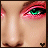A 4x3 contact sheet of animated frames showing a close-up of a person's face with green eyes and pink eyeshadow, featuring small heart icons that change color across frames.