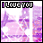 nine identical pixelated images showing a pink and purple cartoon cat with 'I LOVE YOU' text at the top, each frame displaying slight color variations in the background