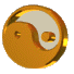 Four golden circular icons display variations of a yin-yang symbol with white and brown sections, each featuring a small circular detail within the white portion.