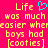 A static pixel art image with a bright pink background displays yellow text reading "Life was much easier when boys had [cooties]" alongside a cyan heart symbol.