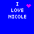 Blue background with white text "I LOVE NICOLE" and four distinct pink pixelated symbols: a solid heart, a starburst, a scattered dot cluster, and a single dot.