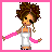 Pixel art character with afro hair and pink arm sleeves, wearing a white tank top, with mascara running down her face across four