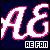 Pixelated static icon featuring stylized pink and white text with dark blue background, including a small rectangular box with "AE FAN" in black pixels at the bottom right.