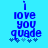 Blue pixelated text 'i love you quade' on cyan background with four blue star-like symbols below, showing identical static content