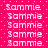 A static image displays the name 'Sammie' repeated in white pixelated text across a bright pink background with light blue dots.