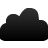 Solid black cloud-shaped icon with smooth gradient shading on a light gray background, rendered in low-resolution pixel art style.