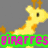 Pixelated giraffes with orange spots on gray and beige backgrounds, featuring pink text overlays in green outlines.