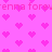 A static image of a repeating pattern featuring pink pixelated hearts on a bright pink background with faint repeated text.