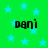 Green background with light blue stars and four instances of the text 'dani' in black pixelated font arranged in a