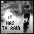 25 identical frames showing a black-and-white figure holding an umbrella under cloudy skies with text "IT HAS TO RAIN" in varying blue hues