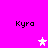 Pixelated icon with four 'Kyra' text labels and star symbols on a bright pink background.