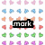 colorful heart-shaped icons in pink, blue, orange, green, and purple with a black 'mark' text overlay on white background