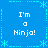 Blue background with four identical text blocks reading "I'm a Ninja!" arranged in a , surrounded by light blue decorative borders and asterisk-like symbols