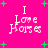 Pixelated text "I Love Horses" on bright pink background with green plus signs, four identical copies arranged in a