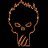 Pixelated circular icon with dark background, featuring a stylized face with large eyes and a mouth, framed by a decorative border with a small rectangular element below.