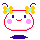 A 4-frame pixel art animation of a round white character with pink cheeks, yellow antennae, and red outline in various expressions on gray background.
