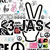 Animated icon shows a white hand making a peace sign with black outline, set against a busy background of small icons and text fragments.