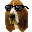 Pixelated dog with brown and white fur wearing black sunglasses, showing sequential bubblegum animation from small to large.